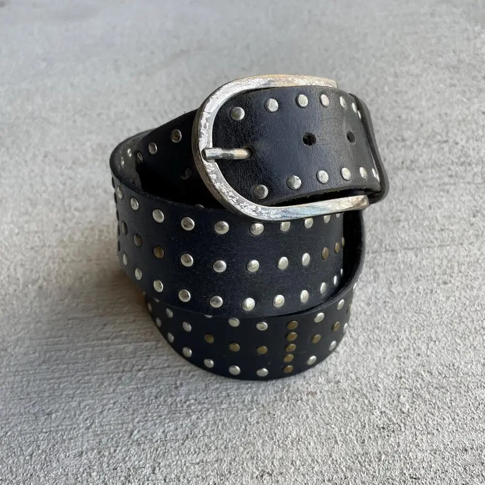 Y2K vintage 2000s black leather studded Calvin Klein belt indie sleaze | XL